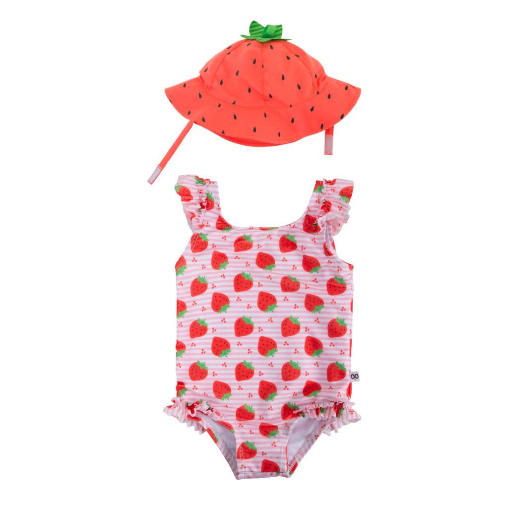 Baby Swimsuit and Hat Set - Strawberry