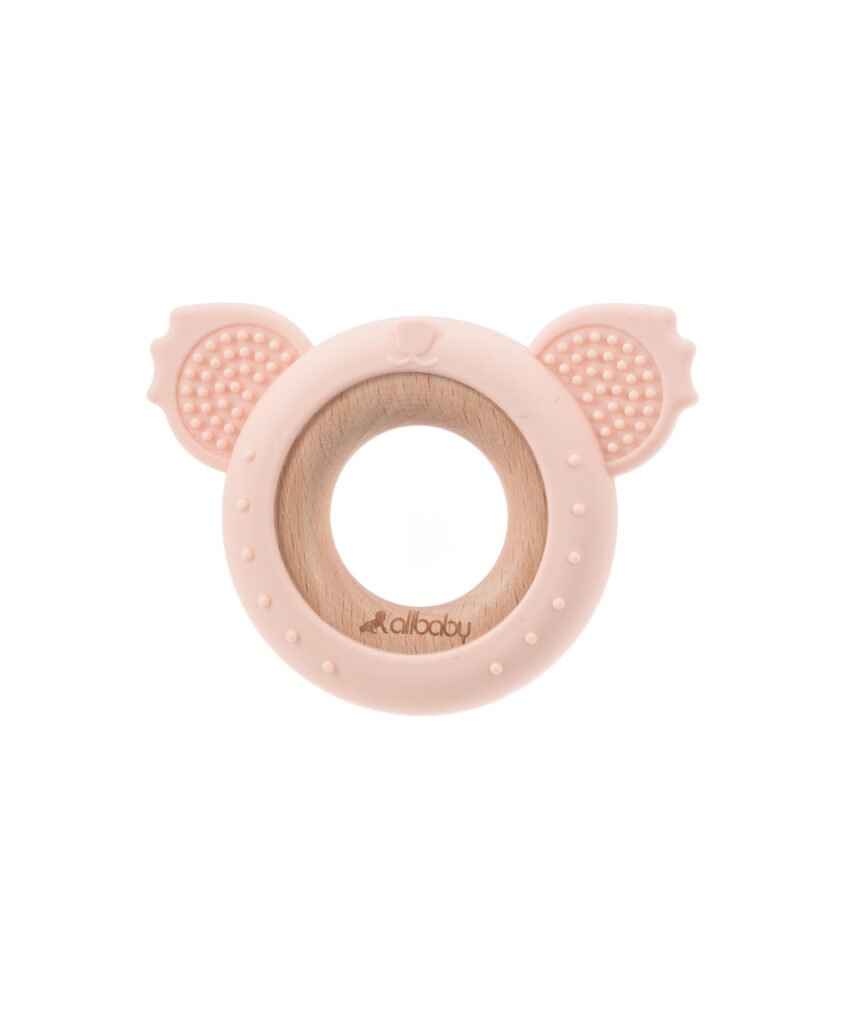 AllBaby Pink Bear Silicone Teething Ring
