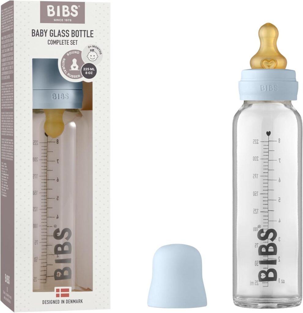 BIBS Baby Glass Bottle Complete Set Latex 225ml Baby Blue