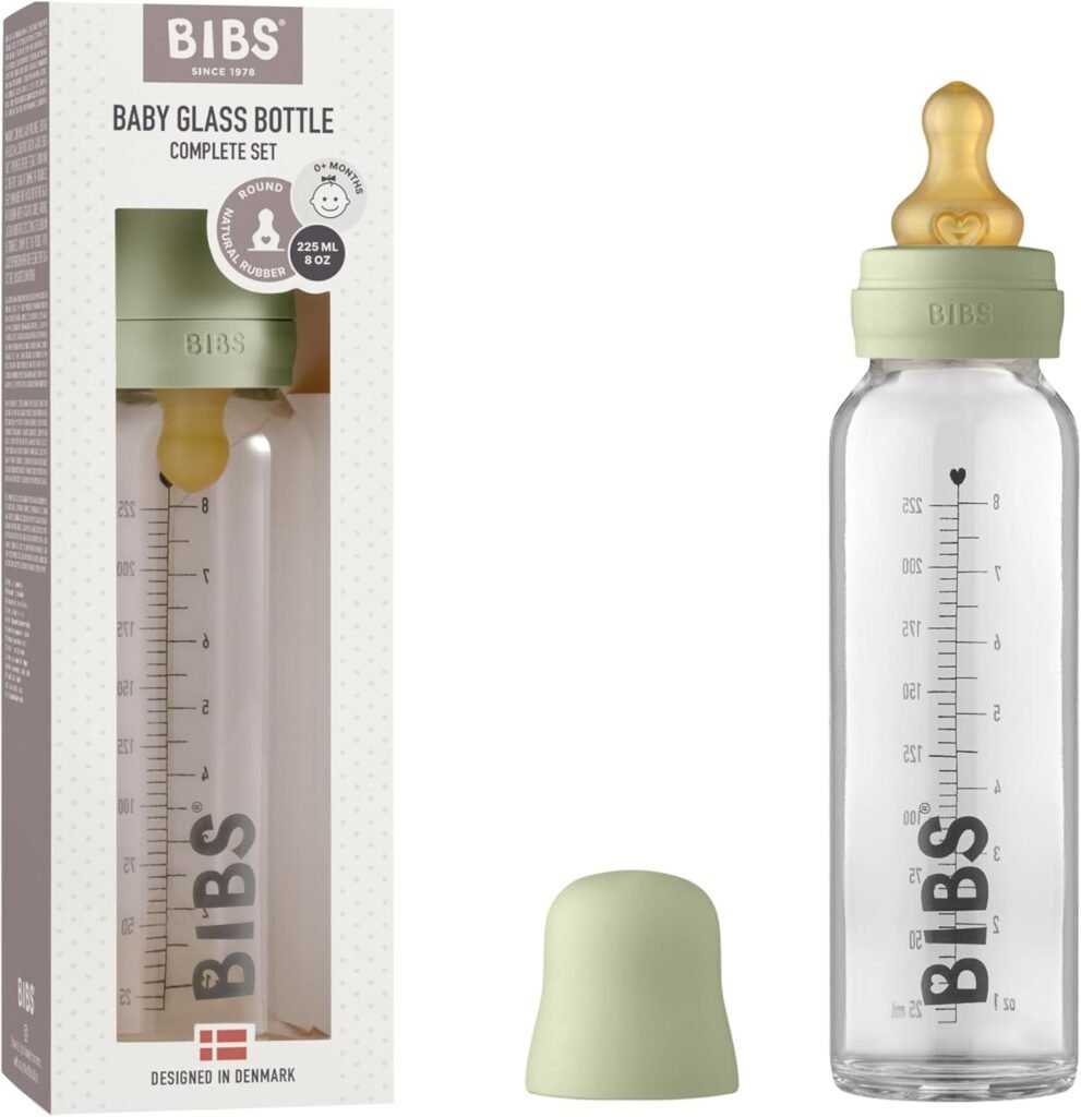 BIBS Baby Glass Bottle Complete Set Latex 225ml Sage