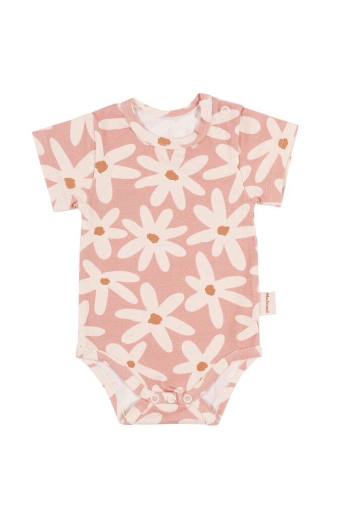 malomi body short sleeve organic blush daises 0-3
