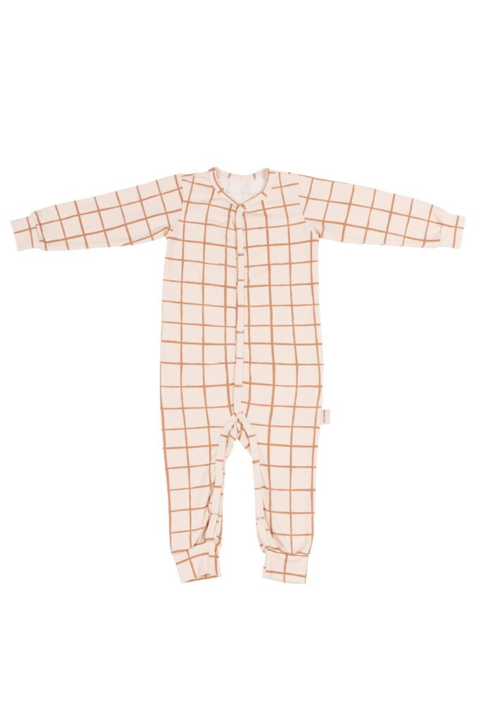 malomi long sleeve rampers organic camel check 6-8