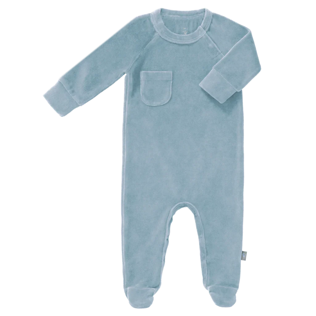 Pyjama velours w/feet blue fog