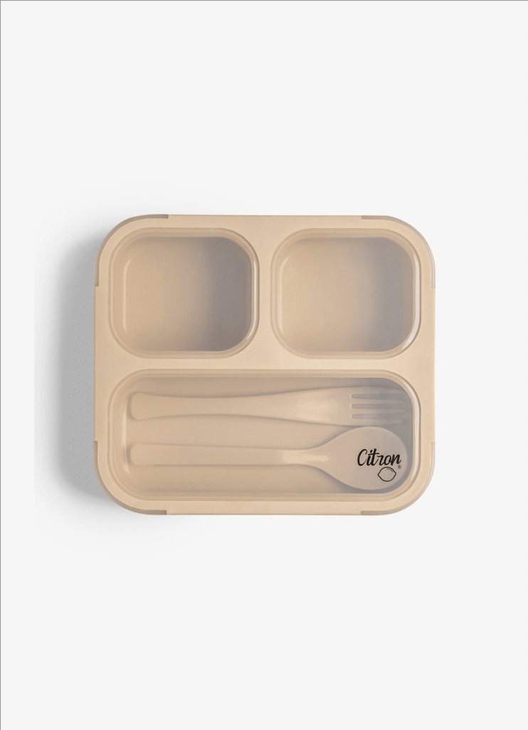 Citron Lunchbox With Fork And Spoon Beige