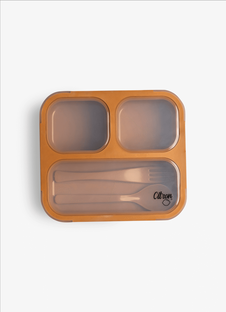 Citron Lunchbox With Fork And Spoon Caramel