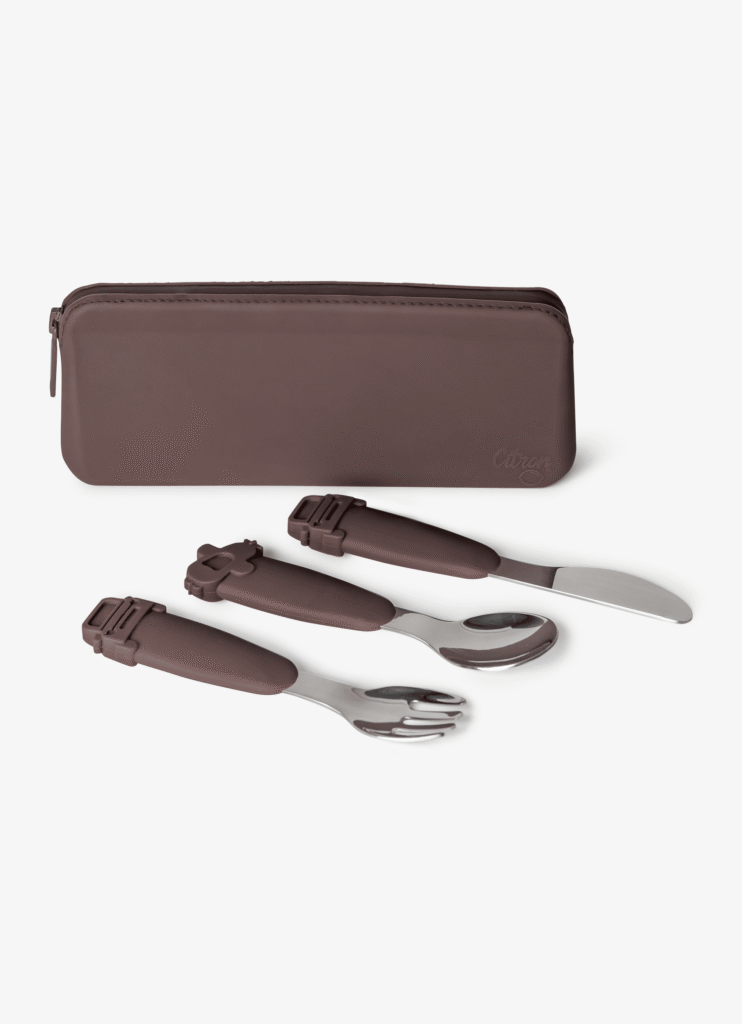 Citron Silicone Cutlery Set With Pouch Plum