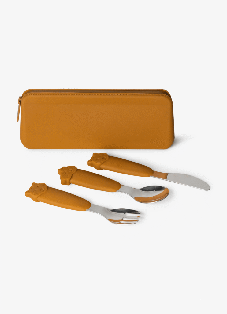 Citron Silicone Cutlery Set With Pouch Caramel