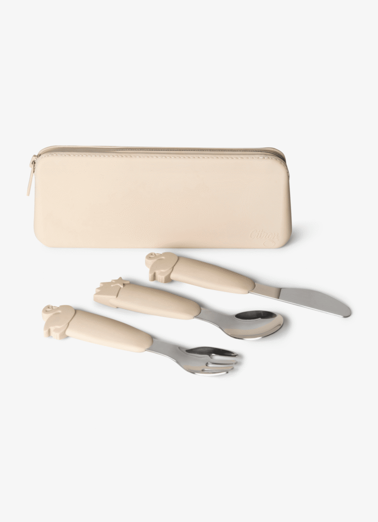 Citron Silicone Cutlery Set With Pouch Beige