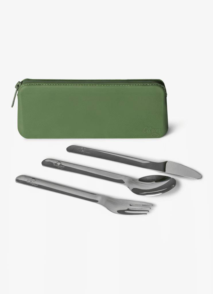 Citron Stainless Steel Cutlery With Pouch Green