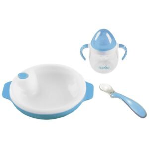 Weaning set 6 months+. Warmplate, Silicone spoon, training cup
