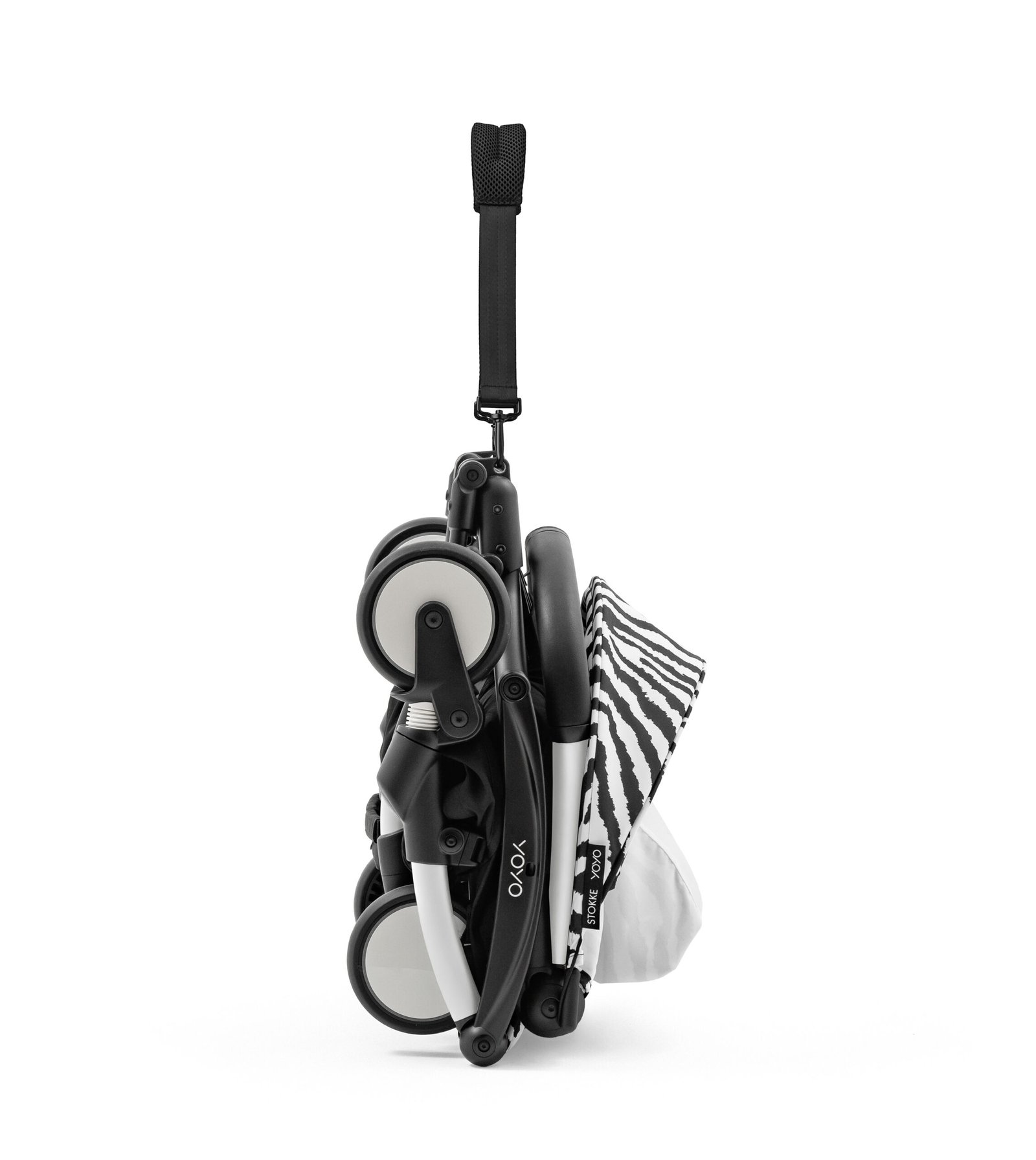 Stokke® YOYO® 6+ Zebra. White frame. Profile. Folded.